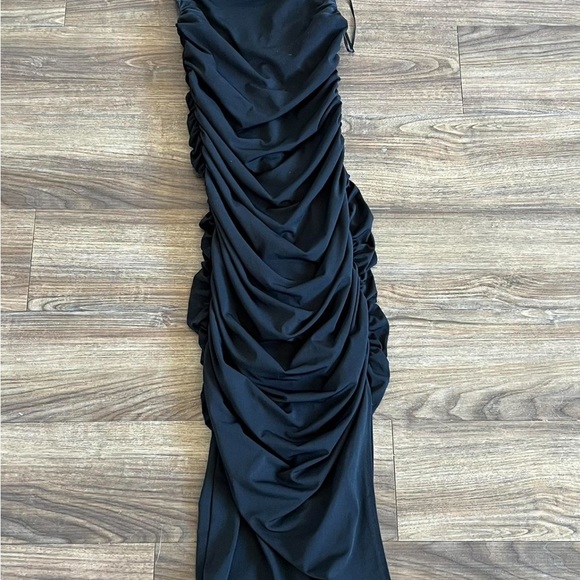 Abercombie & Fitch Black Asymmetrical Rouched Midi Dress - Picture 4 of 5